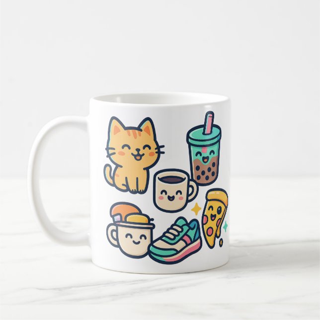 Kawaii Cat Pizza Bubble Tea Coffee - Cute Mugg Des (Vänster)