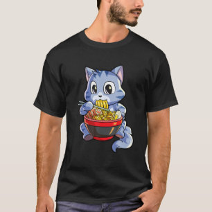 Kawaii Cat Ramen Älskare japansk Noodle Anime Nek T Shirt