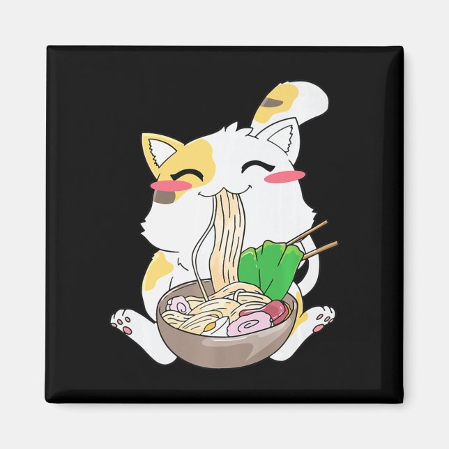 Kawaii Cat Ramen Anime Japans Food Gift Boy Girl Magnet (Framsidan)