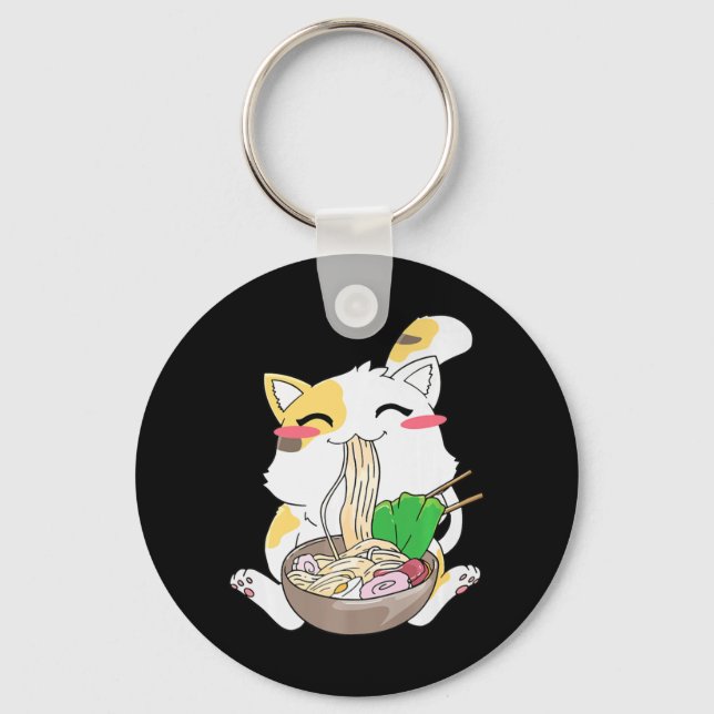 Kawaii Cat Ramen Anime Japans Food Gift Boy Girl Nyckelring (Framsida)