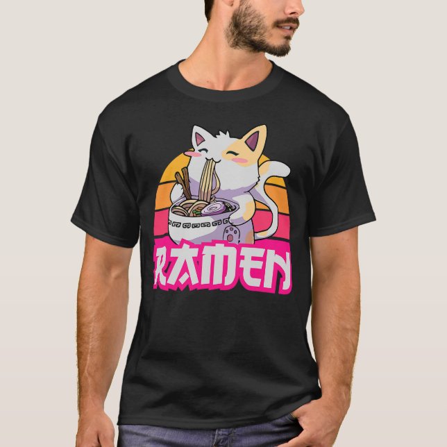Kawaii Cat Ramen - Anime Neko T Shirt (Framsida)
