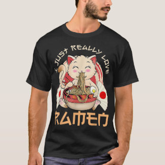 Kawaii Cat Ramen Japansk Black Anime Gift Girls B T Shirt