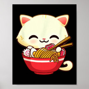Kawaii Cat Ramen Japansk Food Funny Anime Girls T Poster