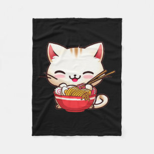 Kawaii Cat Ramen Kärlek japansk Food Funny Anime G Fleecefilt