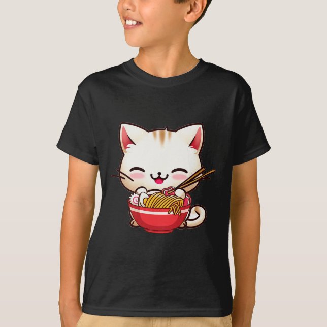 Kawaii Cat Ramen Kärlek japansk Food Funny Anime G T Shirt (Framsida)