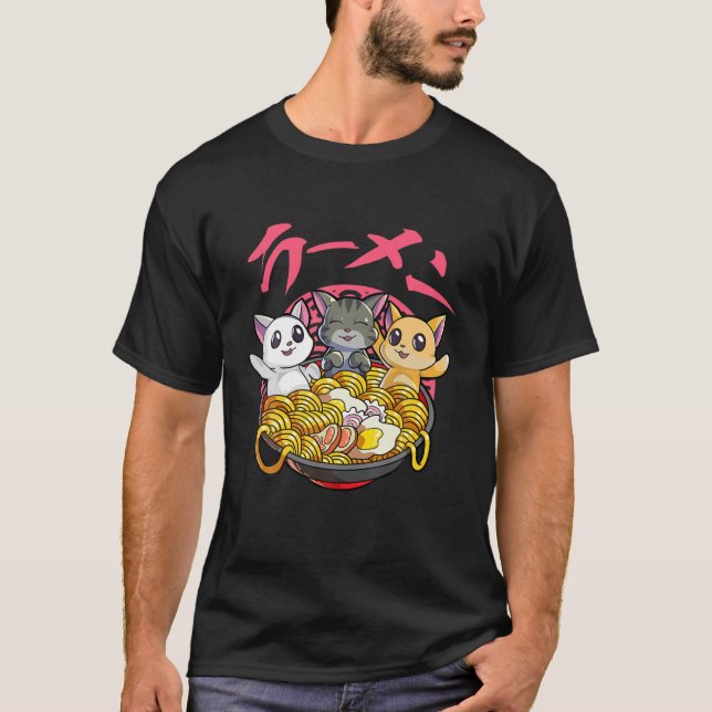 Kawaii Cat Ramen Neko Japansk Noodle Anime Cat Lo T Shirt (Framsida)