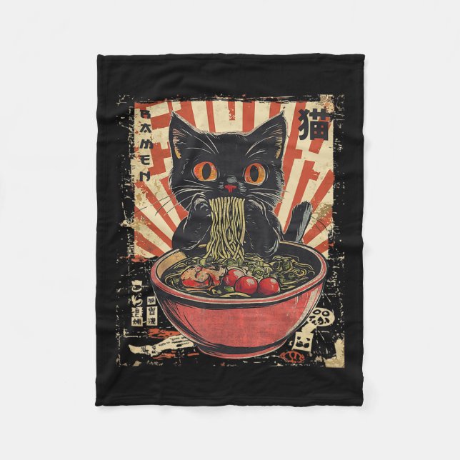 Kawaii Cat Ramen Noodle Funny Japanska Anime Manga Fleecefilt (Framsidan)