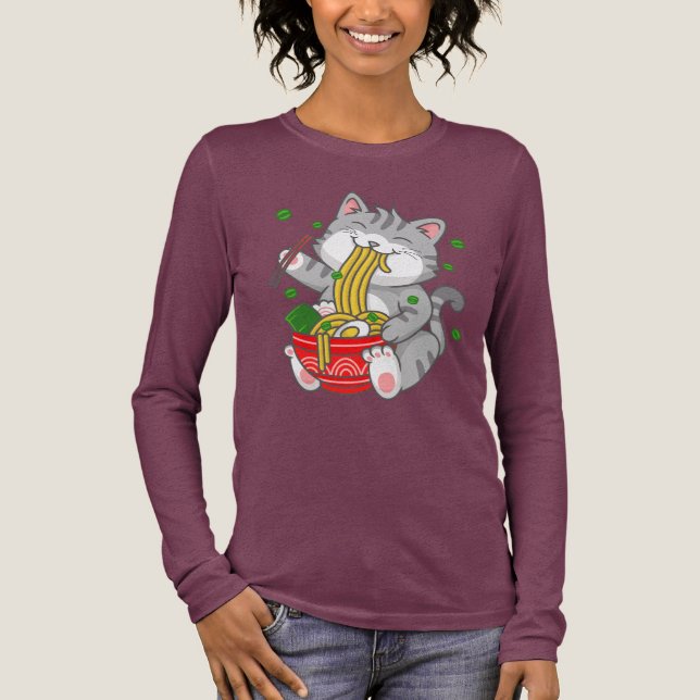Kawaii Cat Ramen Noodle Funny Pet Cat T Shirt (Framsida)