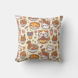 Kawaii Cat Ramen Time Kudde