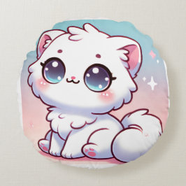 Kawaii Cat round Pillow Rund Kudde