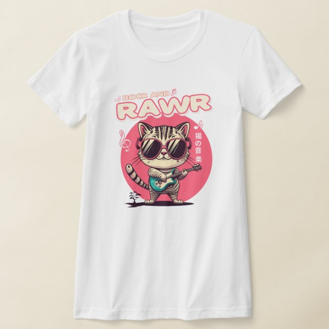 Kawaii Cat, Sten och Rawr Funny Kawaii T Shirt (Laydown)