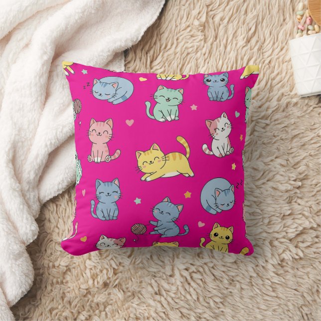 Kawaii Cat Tecknad Mönster Pillow Kudde (Filt)