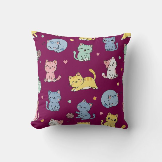 Kawaii Cat Tecknad Mönster Pillow Kudde (Framsida)
