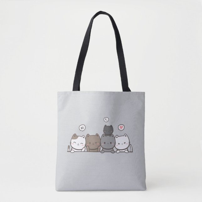 Kawaii Cat Tote Bag - del av matchande uppsättning Tygkasse (Framsida)