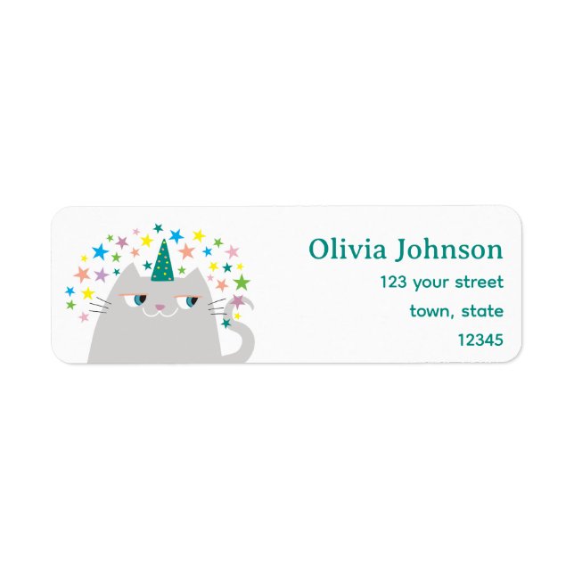 Kawaii Cat Unicorn Returadress Etikett (Framsidan)