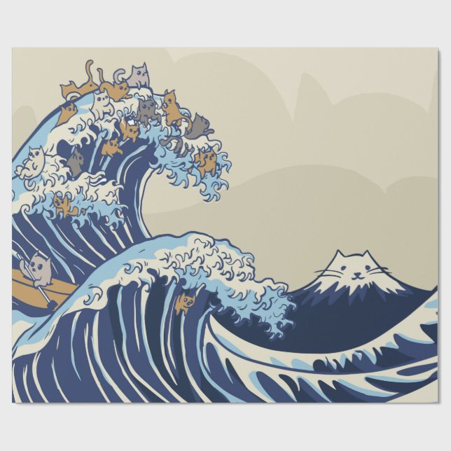 Kawaii Cat Wave Wrapping Papper Presentpapper (Platt)