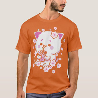 Kawaii Cat with Bubble Tea and Boba tea and Sakura T Shirt