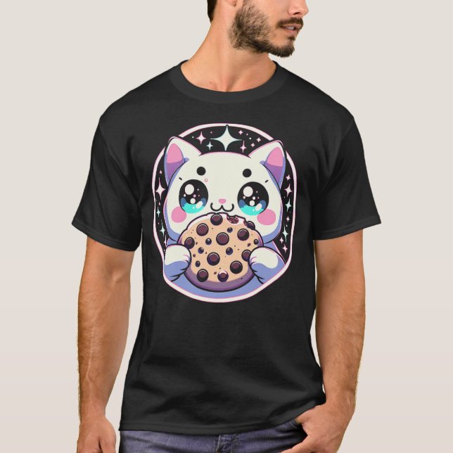 Kawaii Cat with Chocolate Chip Cookie T Shirt (Framsida)