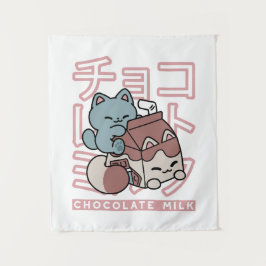Kawaii Cat with Chocolate Milk – Japanese Pop Art 
