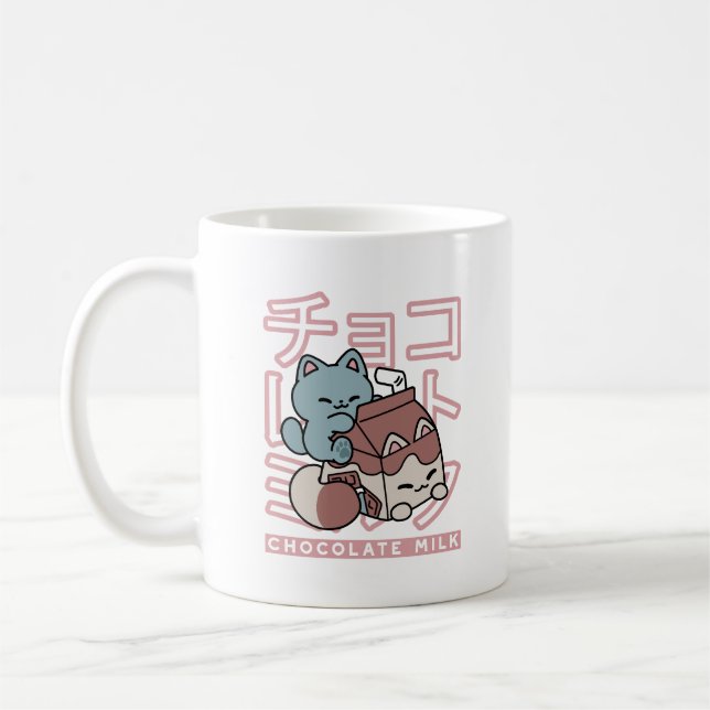 Kawaii Cat with Chocolate Milk – Japanese Pop Art  Kaffemugg (Vänster)