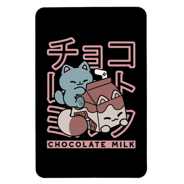 Kawaii Cat with Chocolate Milk – Japanese Pop Art  Magnet (Vertikal)