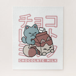 Kawaii Cat with Chocolate Milk – Japanese Pop Art  Pussel