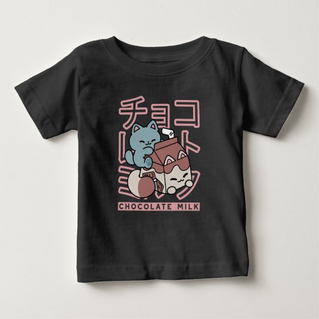 Kawaii Cat with Chocolate Milk – Japanese Pop Art  T Shirt (Framsida)