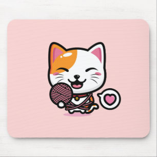 Kawaii Cat with Yarn Mouse Pad Musmatta