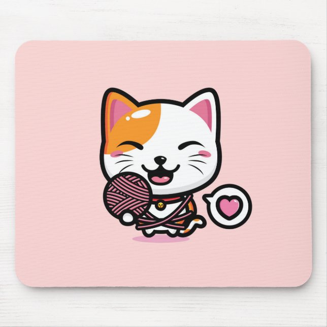 Kawaii Cat with Yarn Mouse Pad Musmatta (Framsidan)