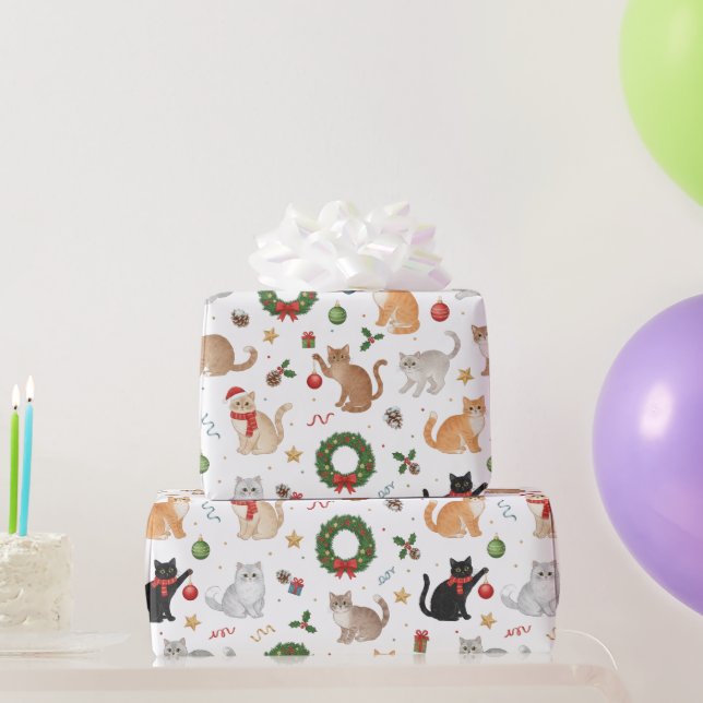 Kawaii Cats & Christmas Decorations Wrapping Paper Presentpapper (Festgåvor)