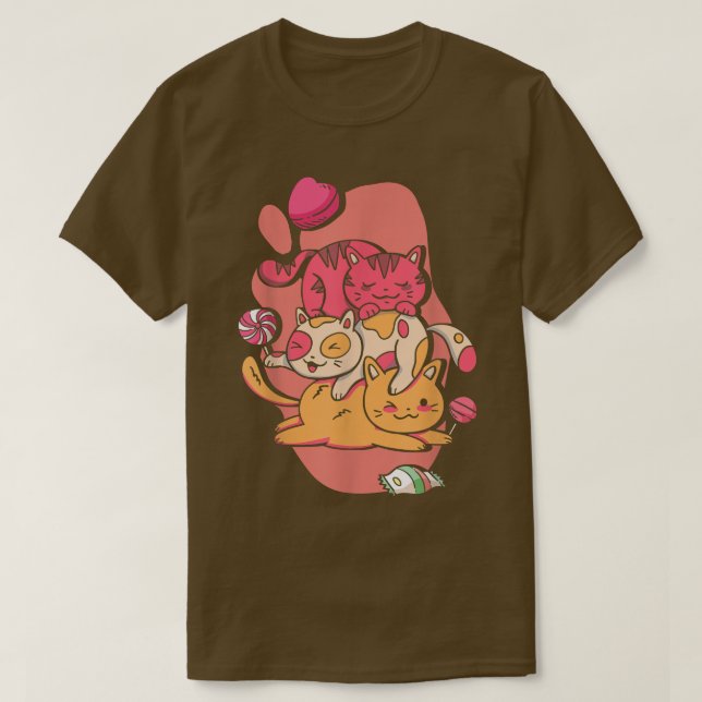 Kawaii Cats Kitten Lollipop Japansk Art T Shirt (Design framsida)