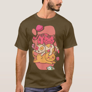 Kawaii Cats Kitten Lollipop Japansk Art T Shirt