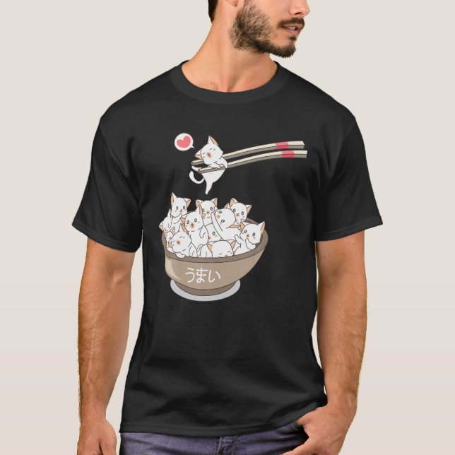 Kawaii Cats Pets Ramen Noodles Japanska Sushi Anim T Shirt (Framsida)