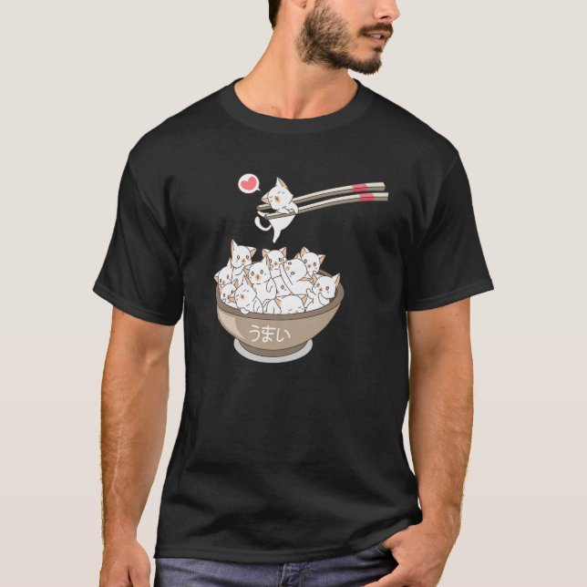 Kawaii Cats Pets Ramen Noodles Japanska Sushi Anim T Shirt (Framsida)