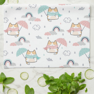Kawaii Cats Rainy Day Mönster Kitchen Towel Kökshandduk