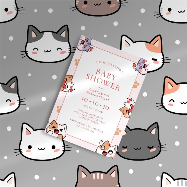 Kawaii Cats Rosa Baby Shower-inbjudan Inbjudningar (Skapare uppladdad)