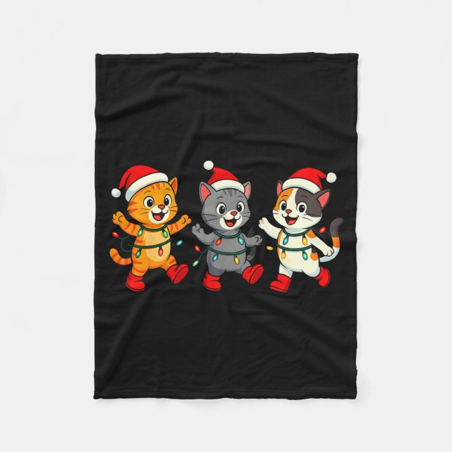 Kawaii Cats Santa Hat Dancing Lights Christmas Dan Fleecefilt (Framsidan)