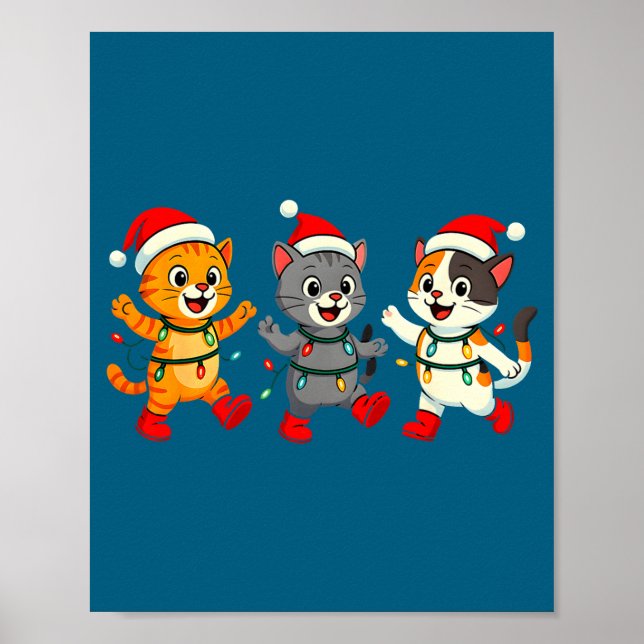 Kawaii Cats Santa Hat Dancing Lights Christmas Dan Poster (Framsidan)
