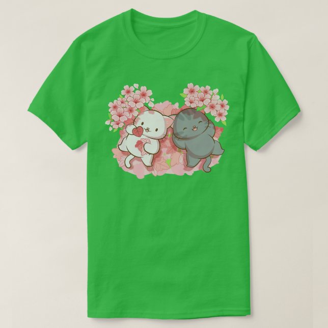 Kawaii Cats under Cherry Blommar Träd Japansk SA T Shirt (Design framsida)