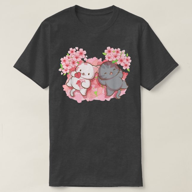 Kawaii Cats under Cherry Blossom Trees Japanese Sa T Shirt (Design framsida)