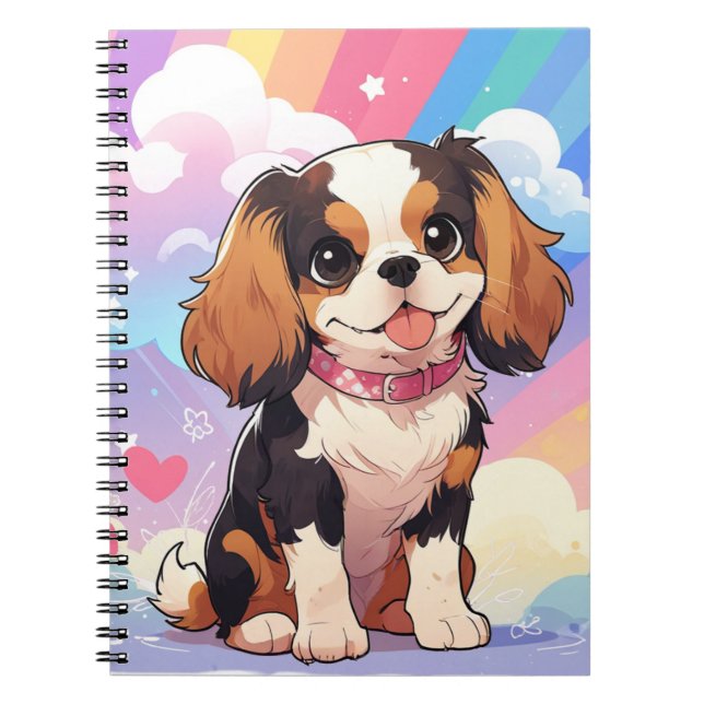 Kawaii Cavalier Kung Charles Pastel Rainbow Anteckningsbok (Framsidan)