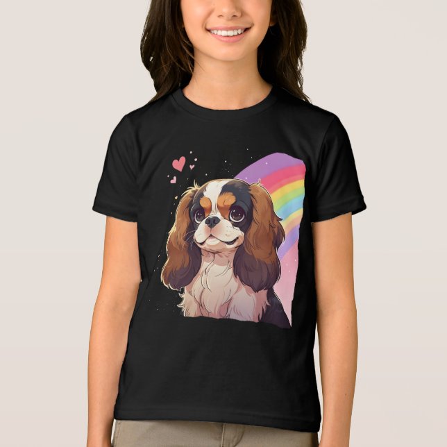 Kawaii Cavalier Kung Charles Pastel Rainbow himmel T Shirt (Framsida)
