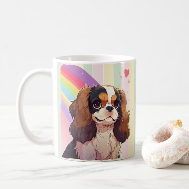 Kawaii Cavalier Kung Charles Pastel Rainbow Kaffemugg (Med munk)