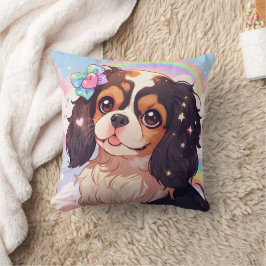 Kawaii Cavalier Kung Charles Pastel Rainbow Kudde