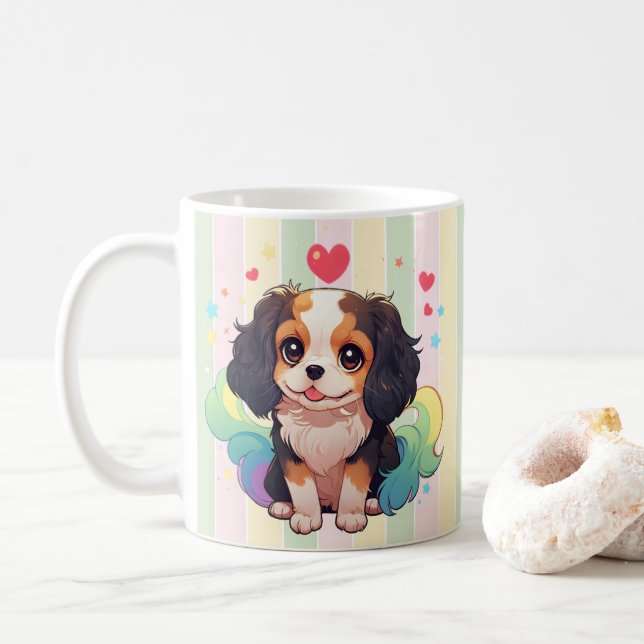 Kawaii Cavalier Kung Charles Pastel Rainbow Svan Kaffemugg (Med munk)