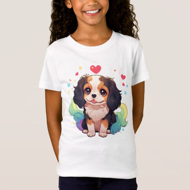 Kawaii Cavalier Kung Charles Pastel Rainbow Svan T Shirt (Framsida)