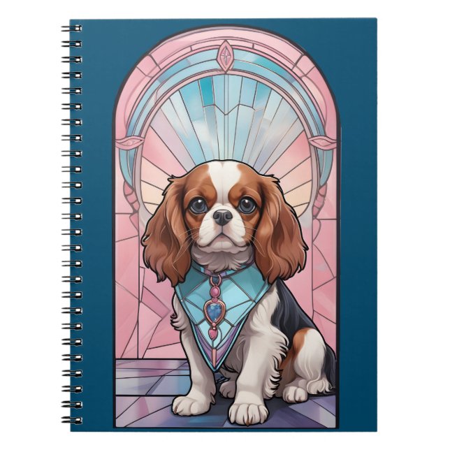 Kawaii Cavalier Kung Charles Pastel Stached Glass Anteckningsbok (Framsidan)