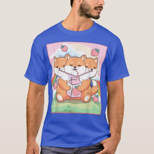 Kawaii Cerberus 3 Headed Hund Shiba Inu Strawberry T Shirt
