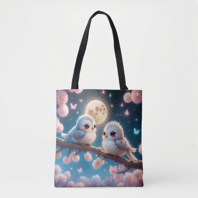 Kawaii Charming Birds under Moonlight Tygkasse (Framsida)