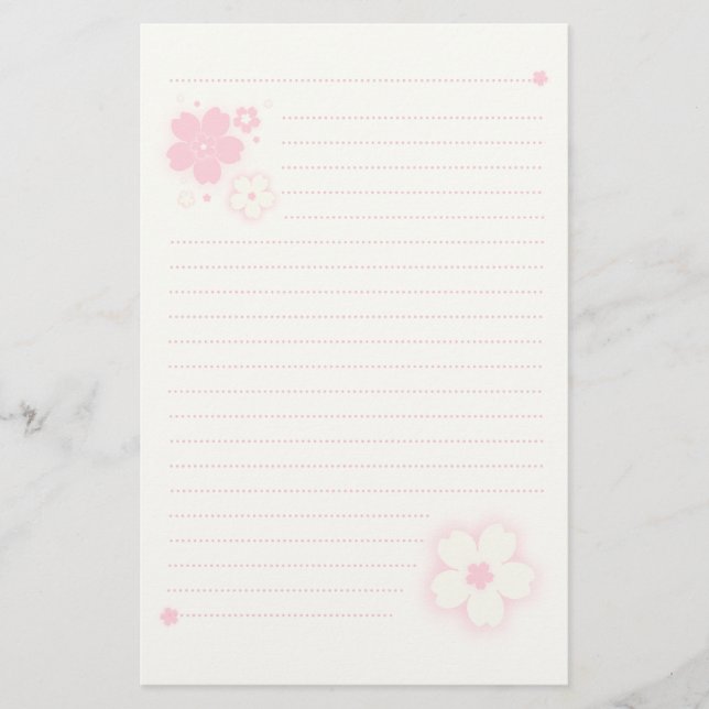 Kawaii Cherry Blommar Rosa Sakura Stationery (Framsida)